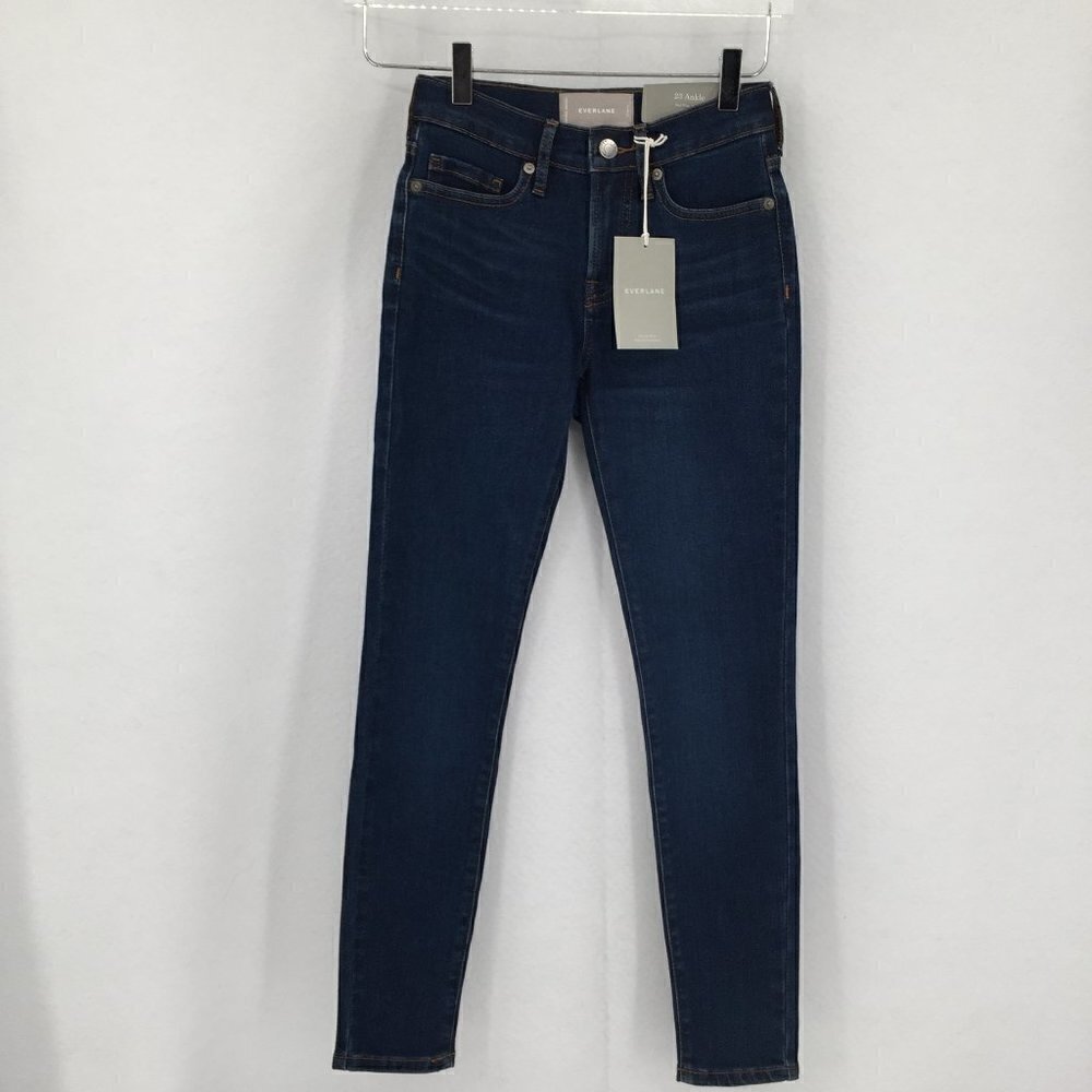 Everlane mid-rise skinny ankle jeans denim dark wash blue stretch new 23